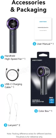 Photo de Ventilateur à main sur batterie Vention (Noir/Violet)