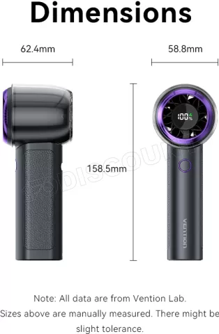 Photo de Ventilateur à main sur batterie Vention (Noir/Violet)