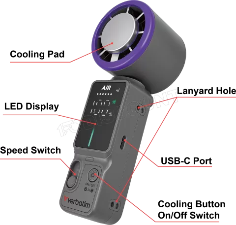 Photo de Ventilateur à main sur batterie Verbatim Cool'n'Go Ice Touch Pro (Violet/Gris)