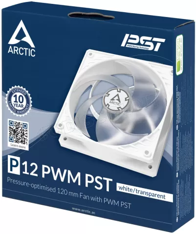 Photo de Ventilateur de boitier Arctic P12 PWM PST 12cm (Blanc/Transparent)