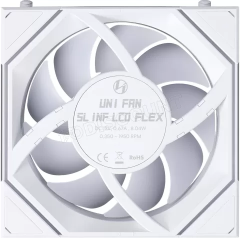 Photo de Ventilateur de boitier Lian Li Uni Fan SL-Infinity LCD Flex Reverse RGB - 12cm (Blanc)