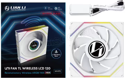 Photo de Ventilateur de boitier Lian Li Uni Fan TL Wireless LCD Reverse RGB - 12cm (Blanc)
