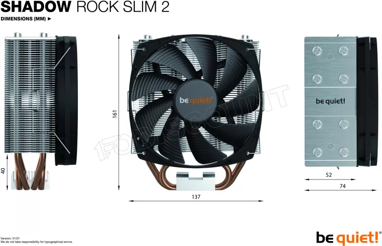Ventilateur processeur be quiet! Shadow Rock LP Processeur Refroidisseur 12 cm Noir, Cuivre, Argent
