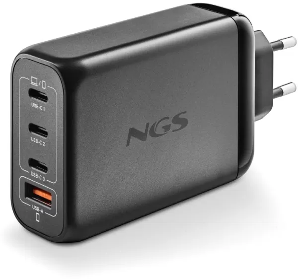 Rechargez tous vos appareils avec puissance et efficacité grâce au chargeur secteur NGS Bud 140W ? 3 ports USB-C + 1 port USB-A (Noir).